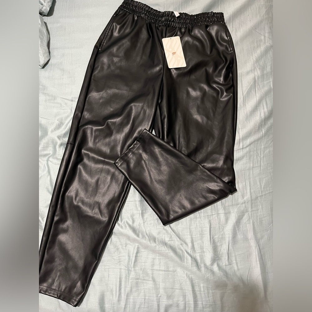 NWT Fabletics Vegan leather high-waisted joggers